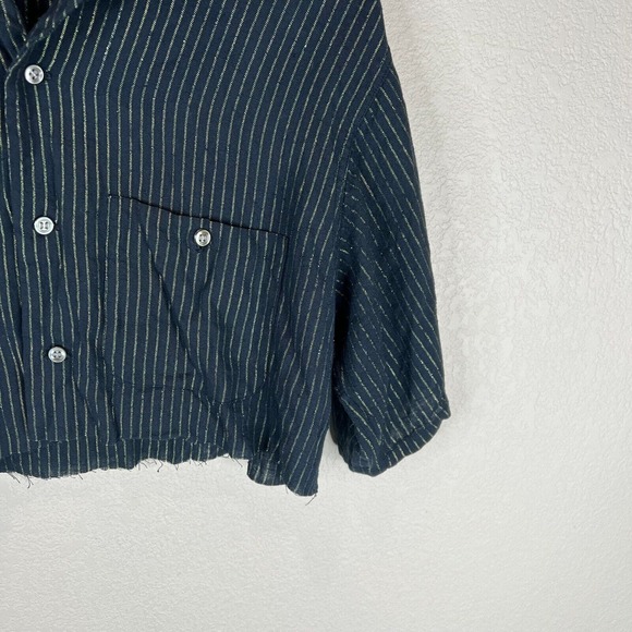 R by Reis Crop Top Size Medium Navy Striped Short Sleeve Distressed Boxy Vintage - Picture 4 of 10